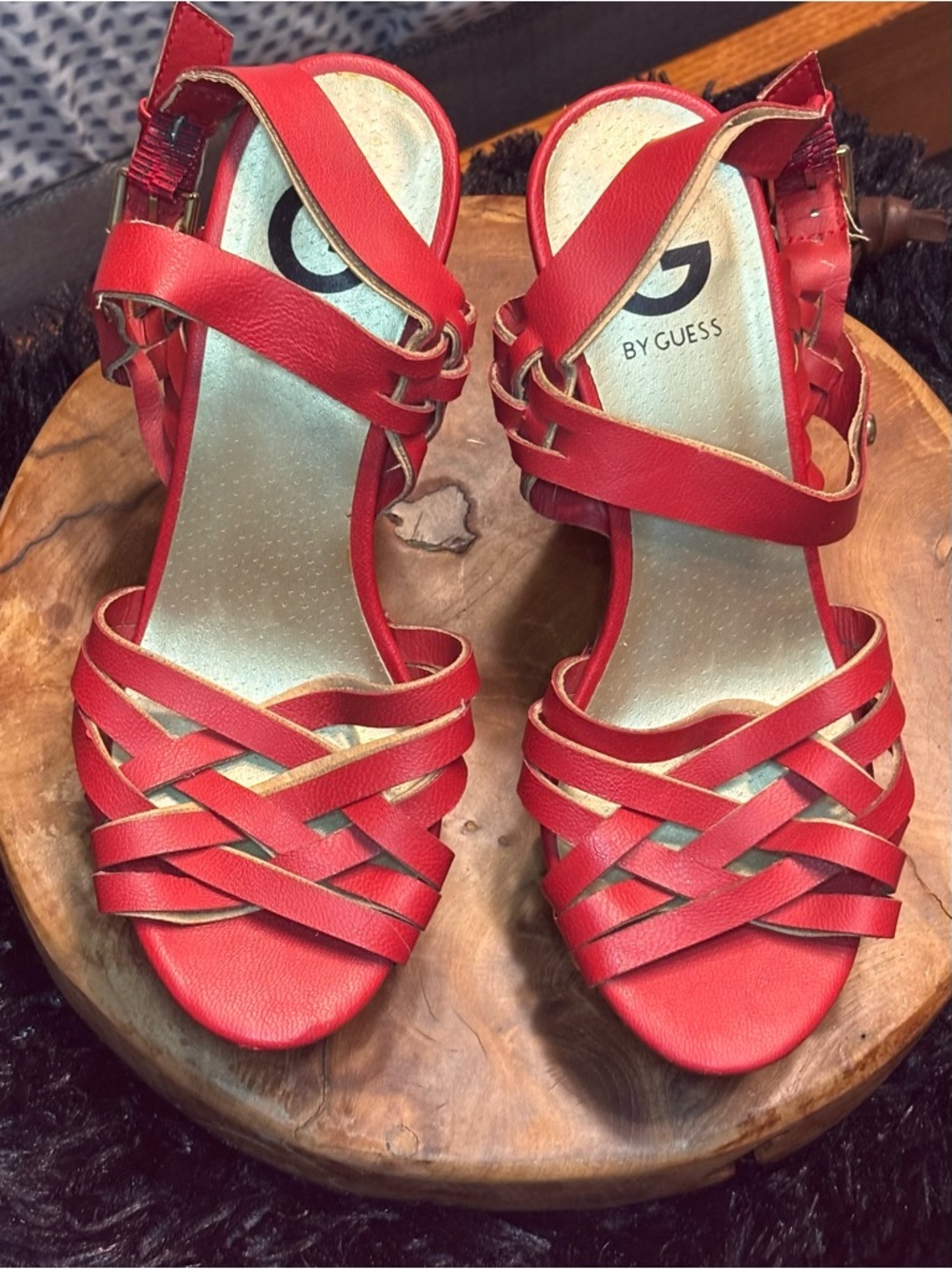 Y2K Style Red Strappy Block Platform Heels G by Guess - Picture 2 of 5
